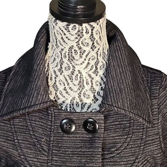 Billabong Womens Double-Breasted Striped Wool-Blend Peacoat Jacket With Button A - Picture 2 of 8